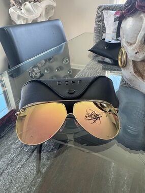 DIFF Gold Aviator Sunglasses with Mirrored Pink-Gold Lenses